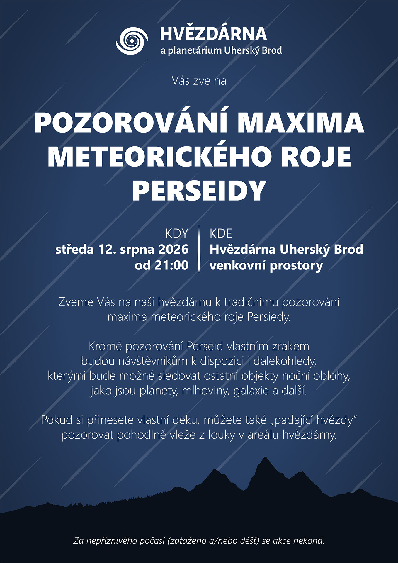 Pozorování noční oblohy a maxima meteorického roje Perseidy